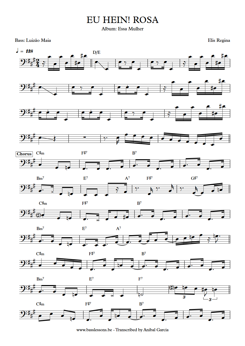 Elis Regina Eu Hein Rosa Luizão Maia bass transcription