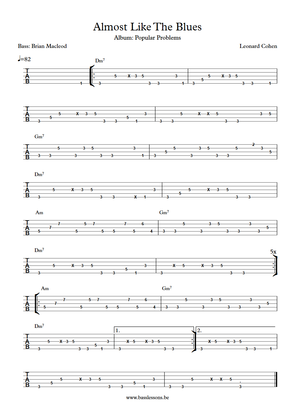 Leonard Cohen almost like the blues Brian Macleod bass tab
