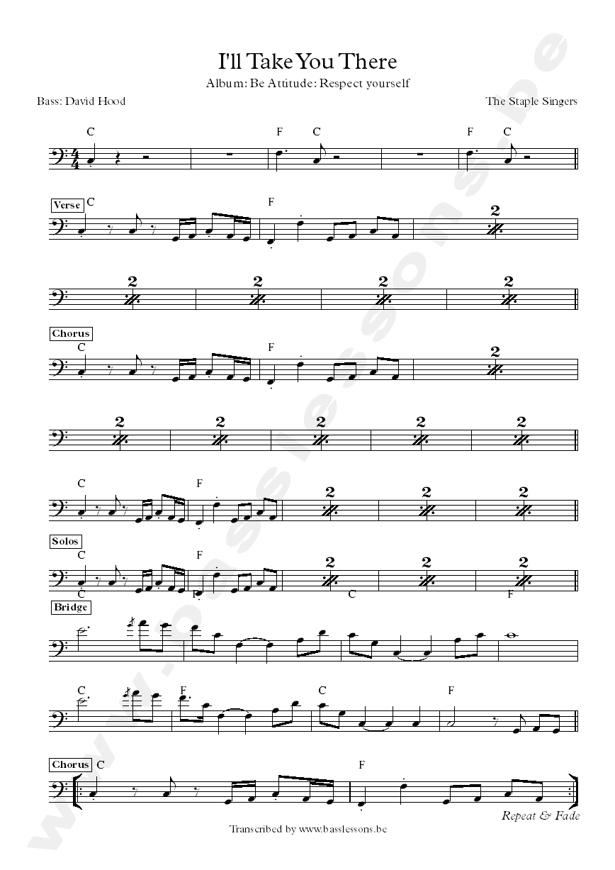 Bass transcription The Staple Singers Ill take you there