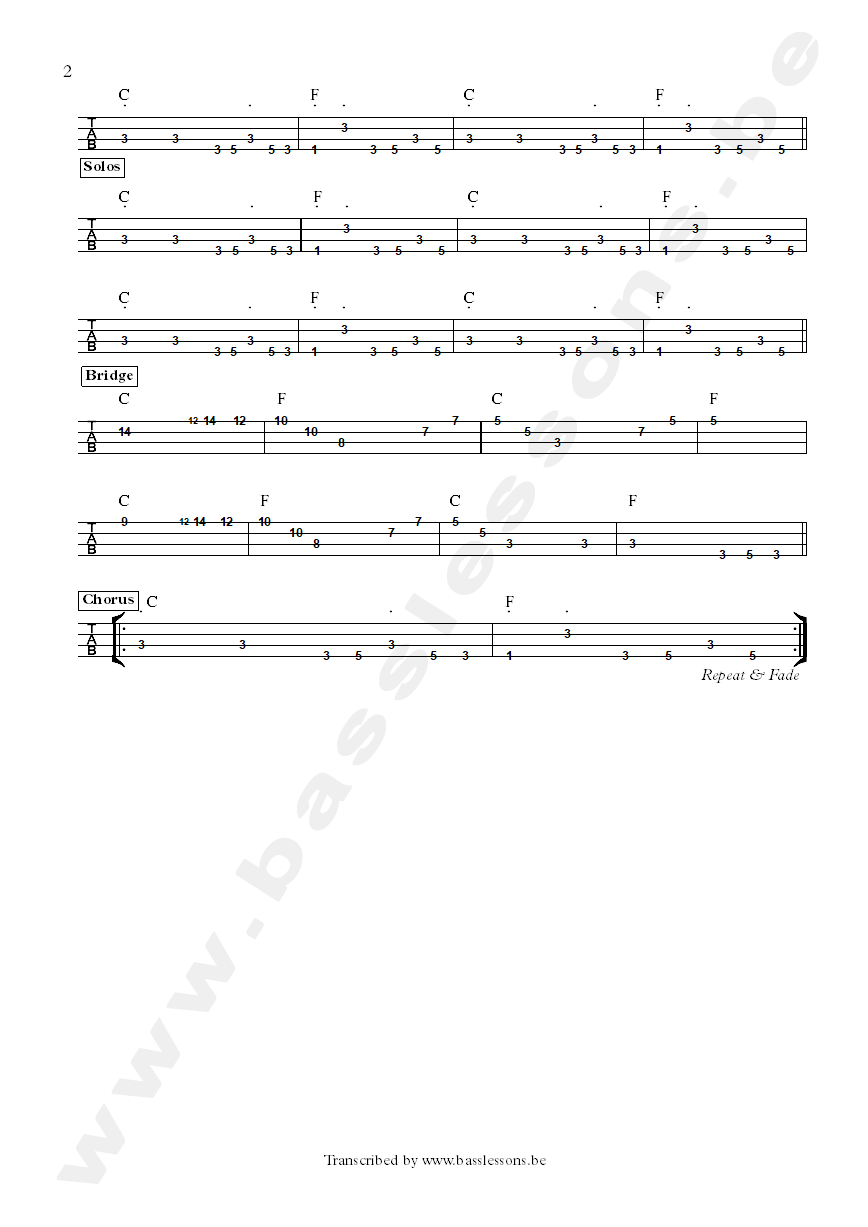 Bass tab The Staple Singers Ill take you there part 2