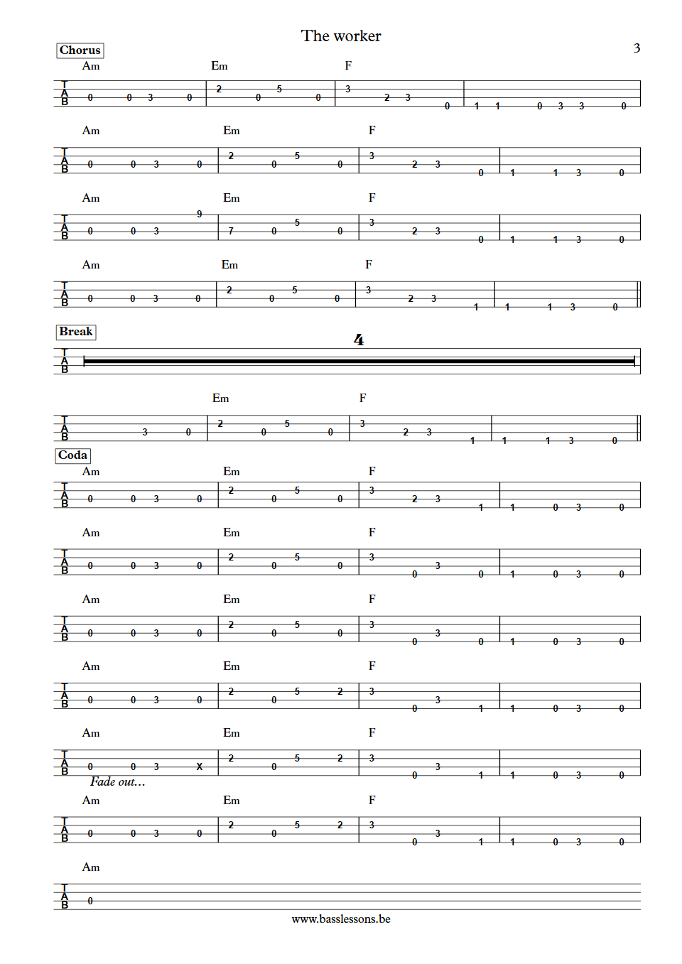 Fischer-Z The Woker David Graham bass tab part 3