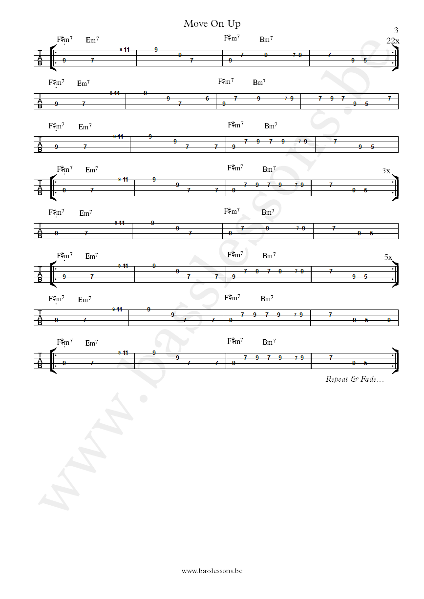 Curtis Mayfield Move on Up bass tab part 3