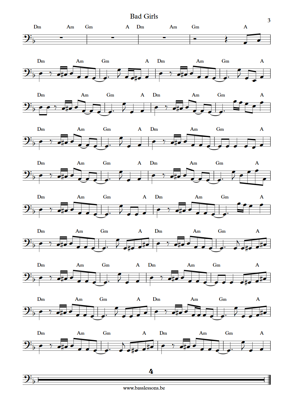 Donna Summer Bad Girls Scott Edwards bass transcription part 3