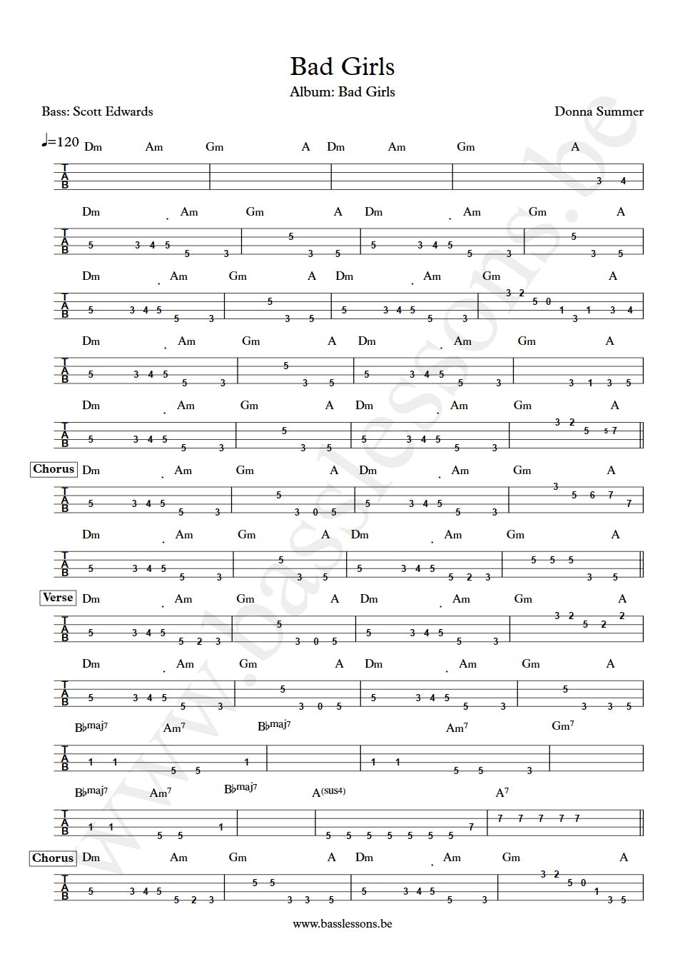 Donna Summer Bad Girls Scott Edwards bass tab