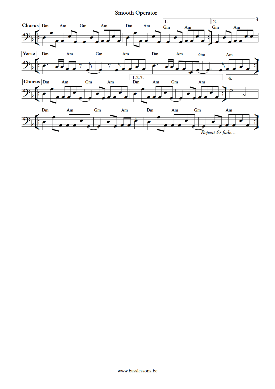 Sade Smooth Operator Paul S Denman bass transcription part 3