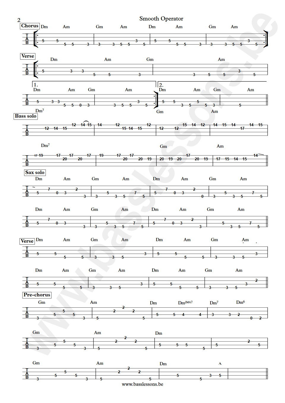 Sade Smooth Operator Paul S Denman bass tab part 2