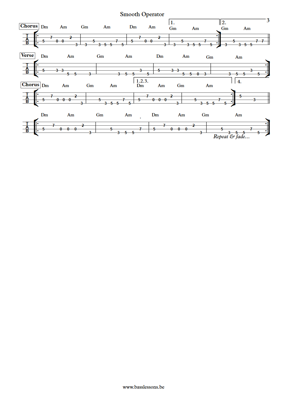 Sade Smooth Operator Paul S Denman bass tab part 3