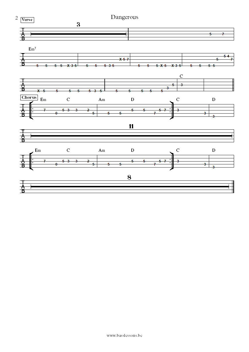 David Guetta Dangerous bass tab part 2