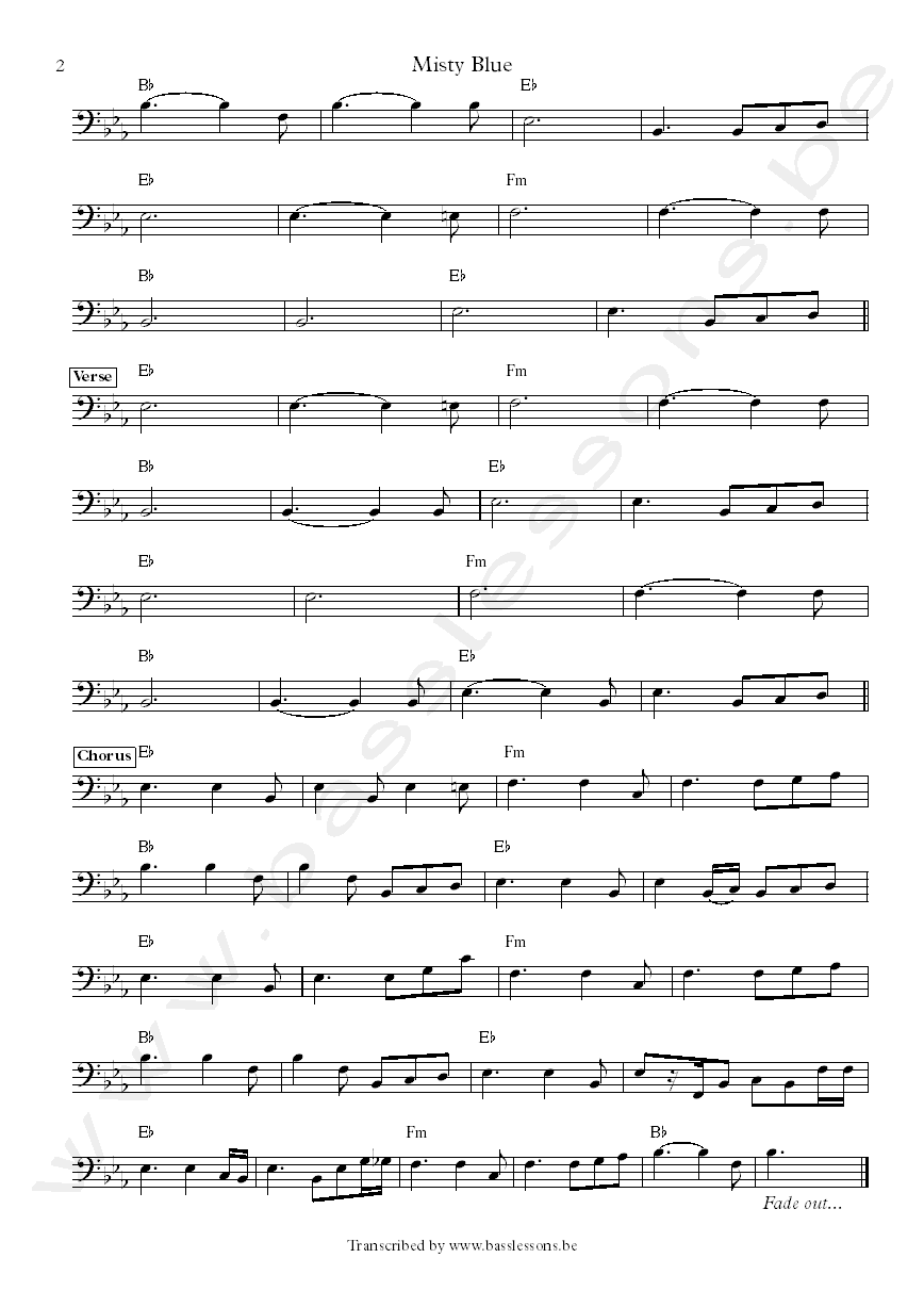 Dorothy Moore misty blue bass transcription and chords