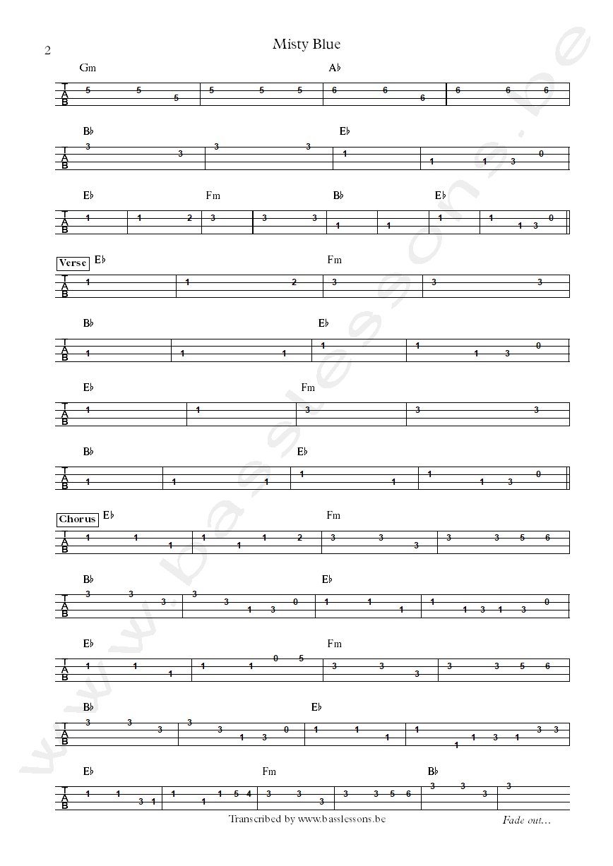 Dorothy Moore misty blue bass tab and chords