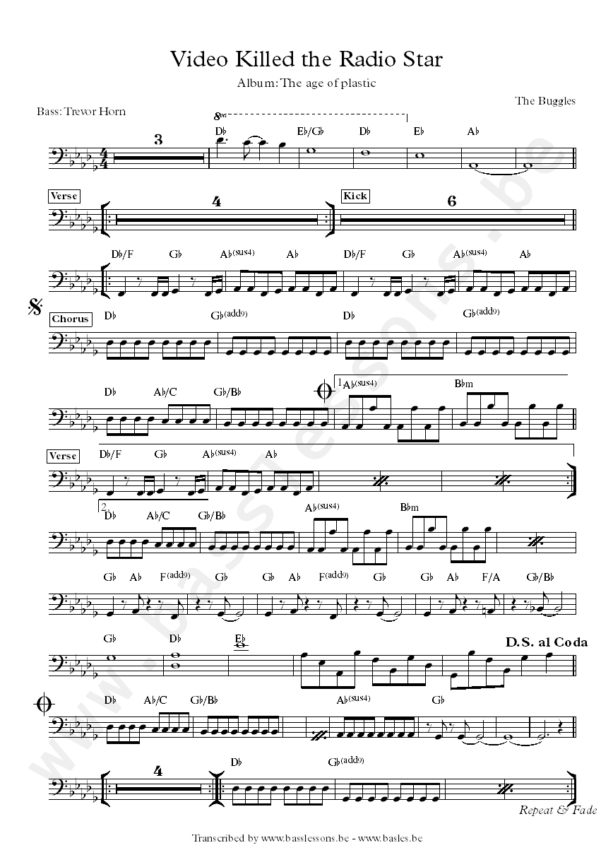 The buggles - video killed the radio star bass transcription