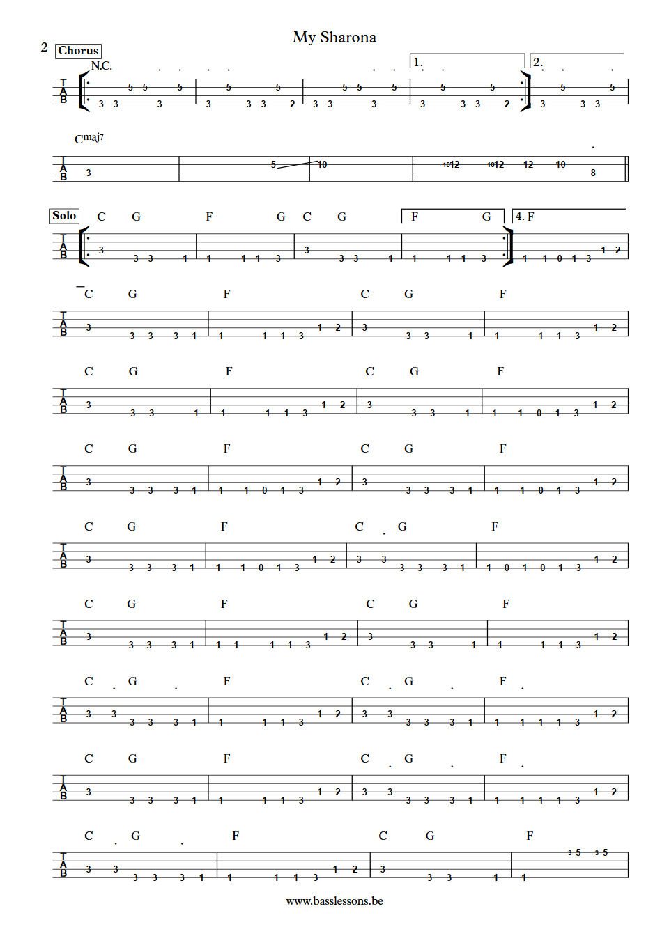 The knack My sharona Prescott Niles bass tab part 2