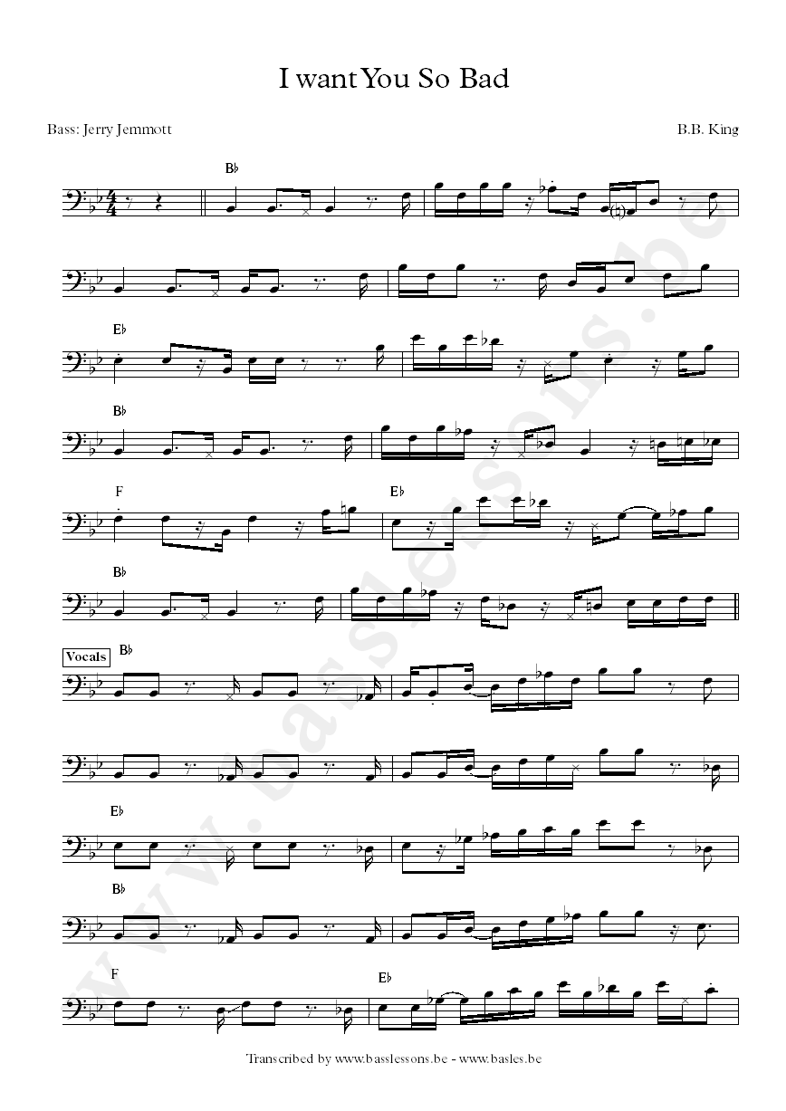 I want you so bad bass transcription