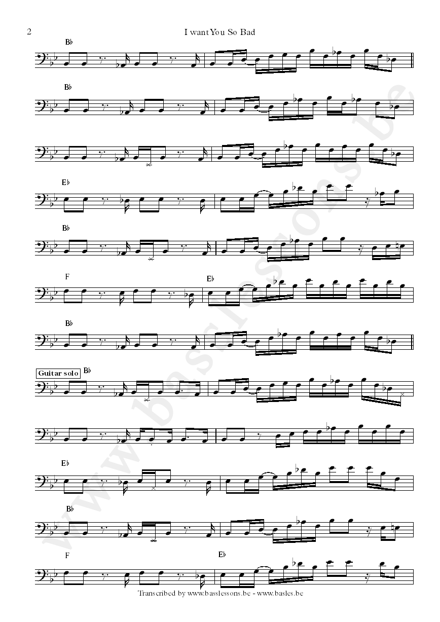BB King I want you so bad bass sheet music