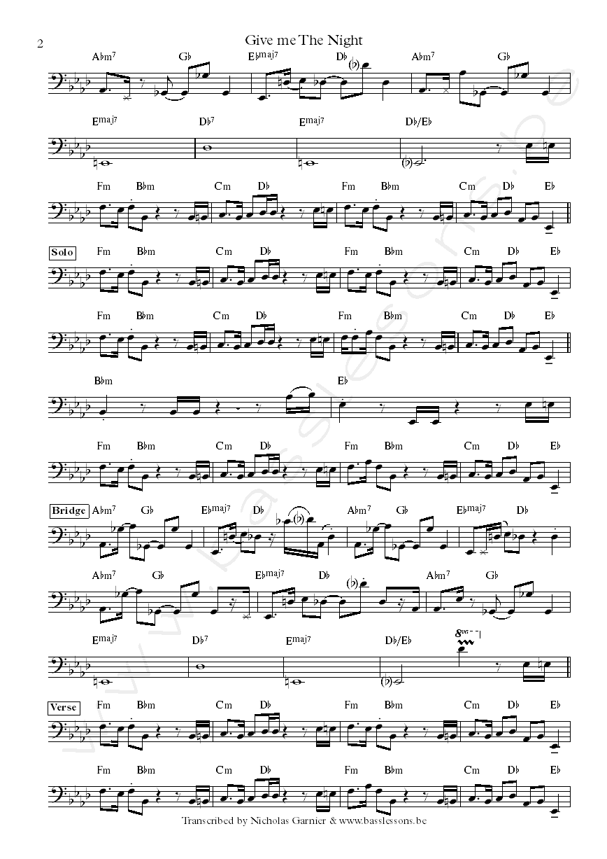Bass Transcription of Give me the night by George Benson, with Abraham Laboriel on bass part2