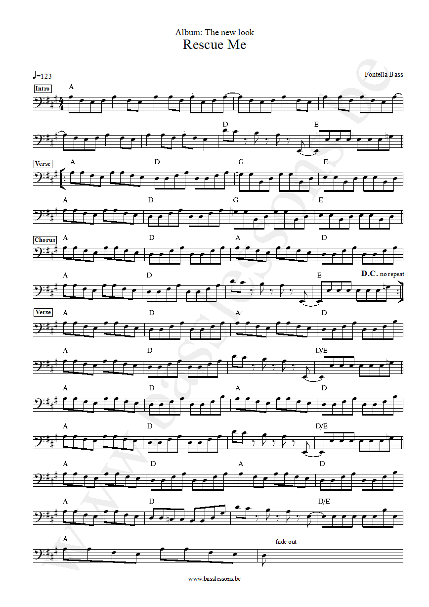Fontella Bass rescue me bass transcription