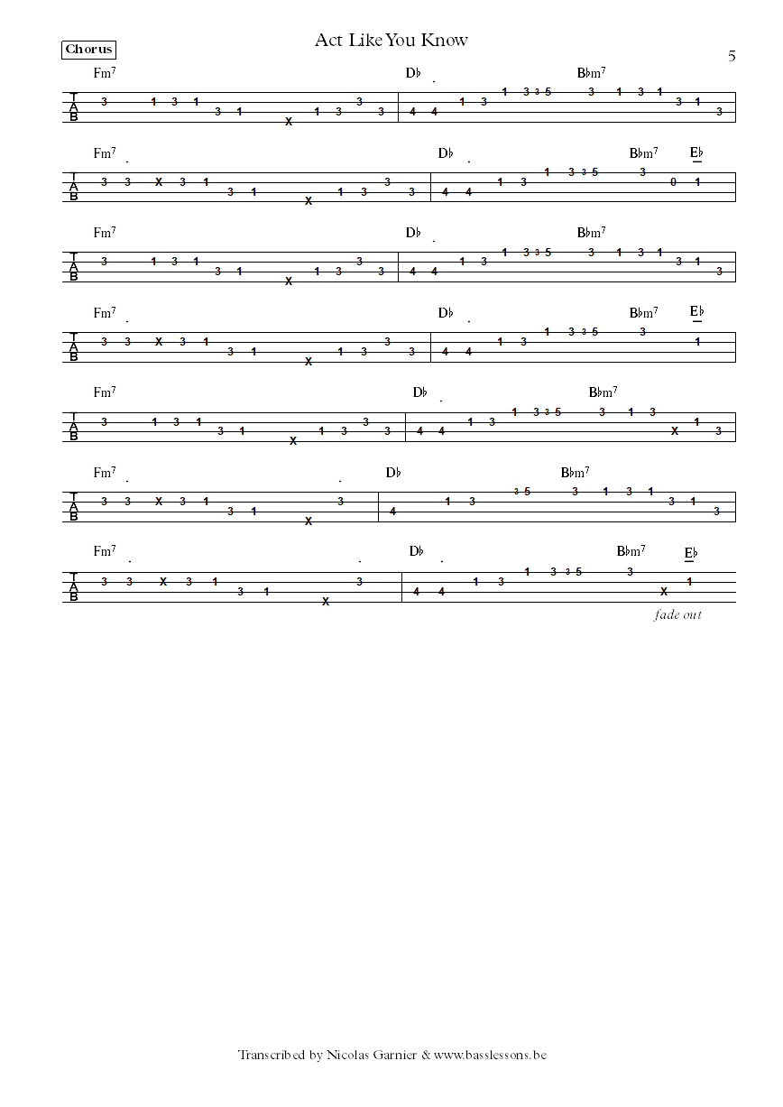 Fat Larrys band act like you know Larry La Bes bass tab part 5