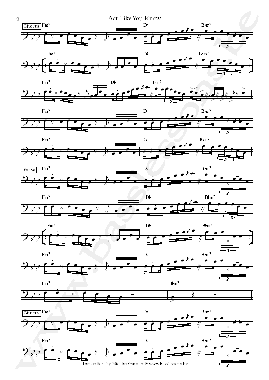 Fat Larrys band act like you know Larry La Bes bass transcription part 2