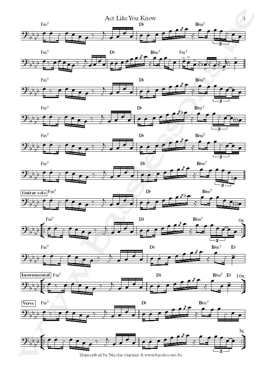 Fat Larrys band act like you know Larry La Bes bass transcription part 3