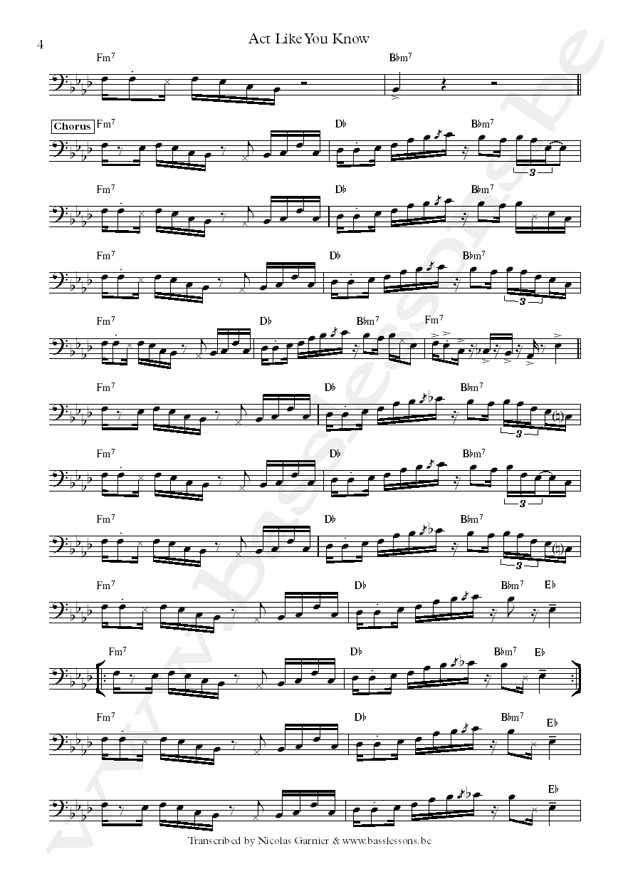 Fat Larrys band act like you know Larry La Bes bass transcription part 4