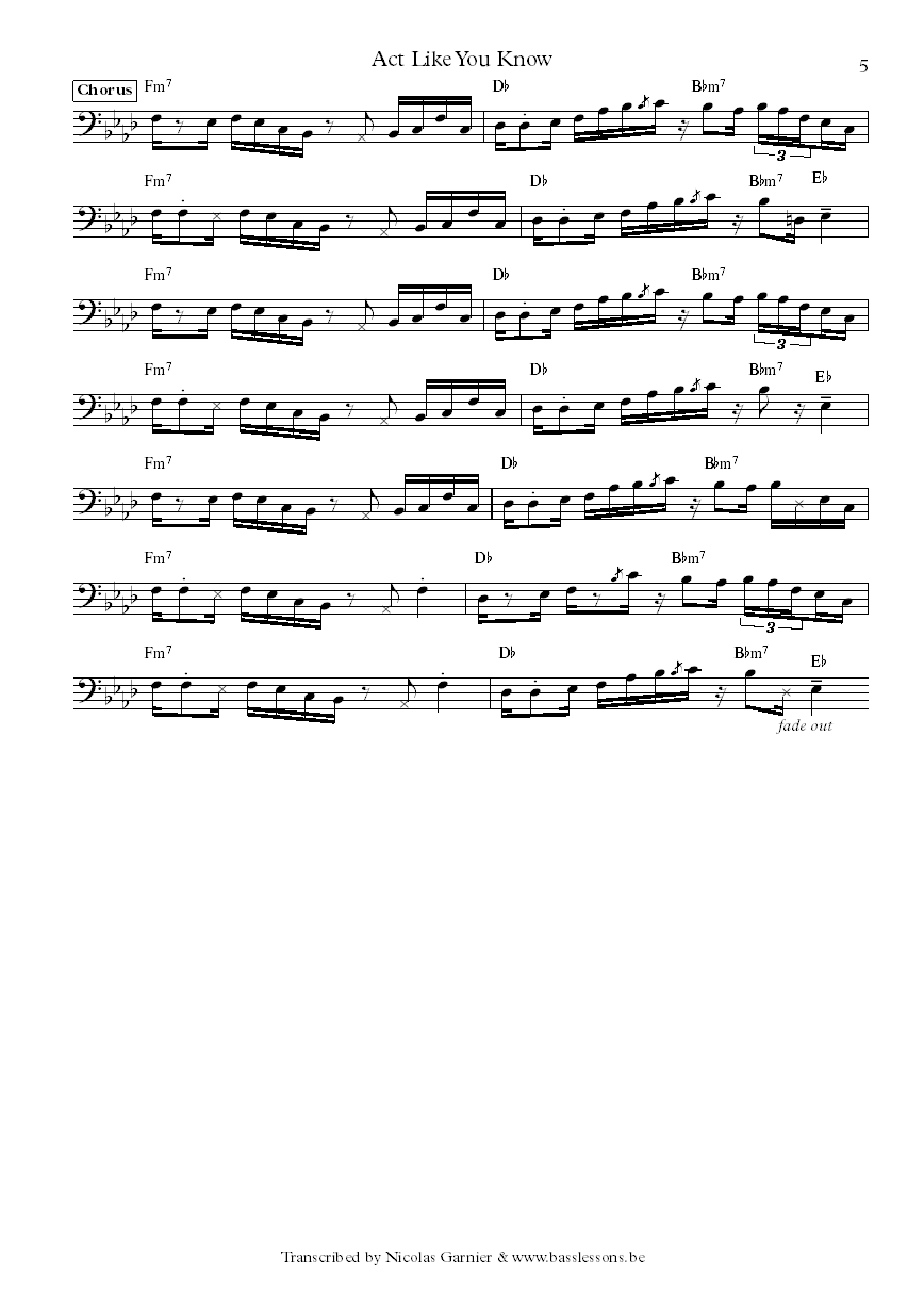 Fat Larrys band act like you know Larry La Bes bass transcription part 5