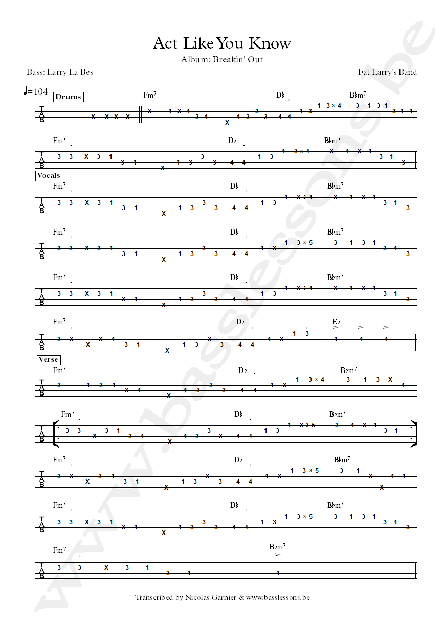 Fat Larrys band act like you know Larry La Bes bass tab
