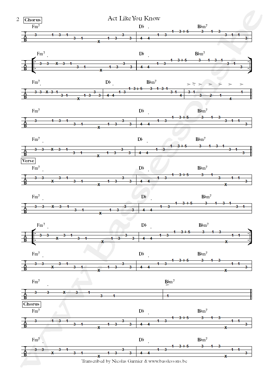 Fat Larrys band act like you know Larry La Bes bass tab part 2