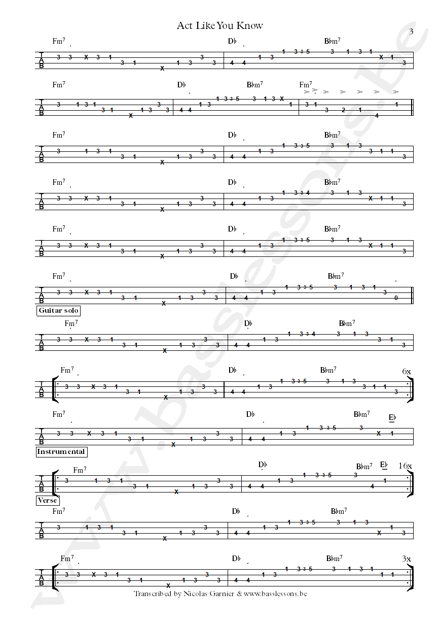 Fat Larrys band act like you know Larry La Bes bass tab part 3