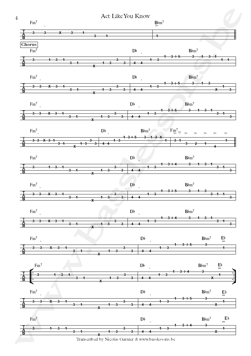 Fat Larrys band act like you know Larry La Bes bass tab part 4