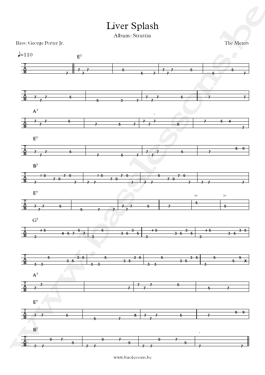 The Meters Liver Splash bass tab