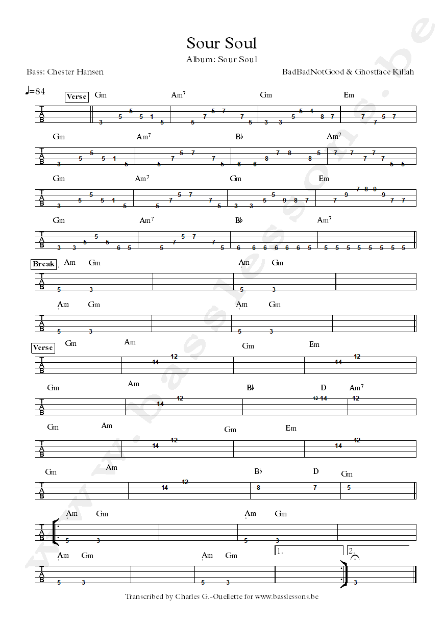 BADBADNOTGOOD & Ghostface Killah sour soul bass transcriptions