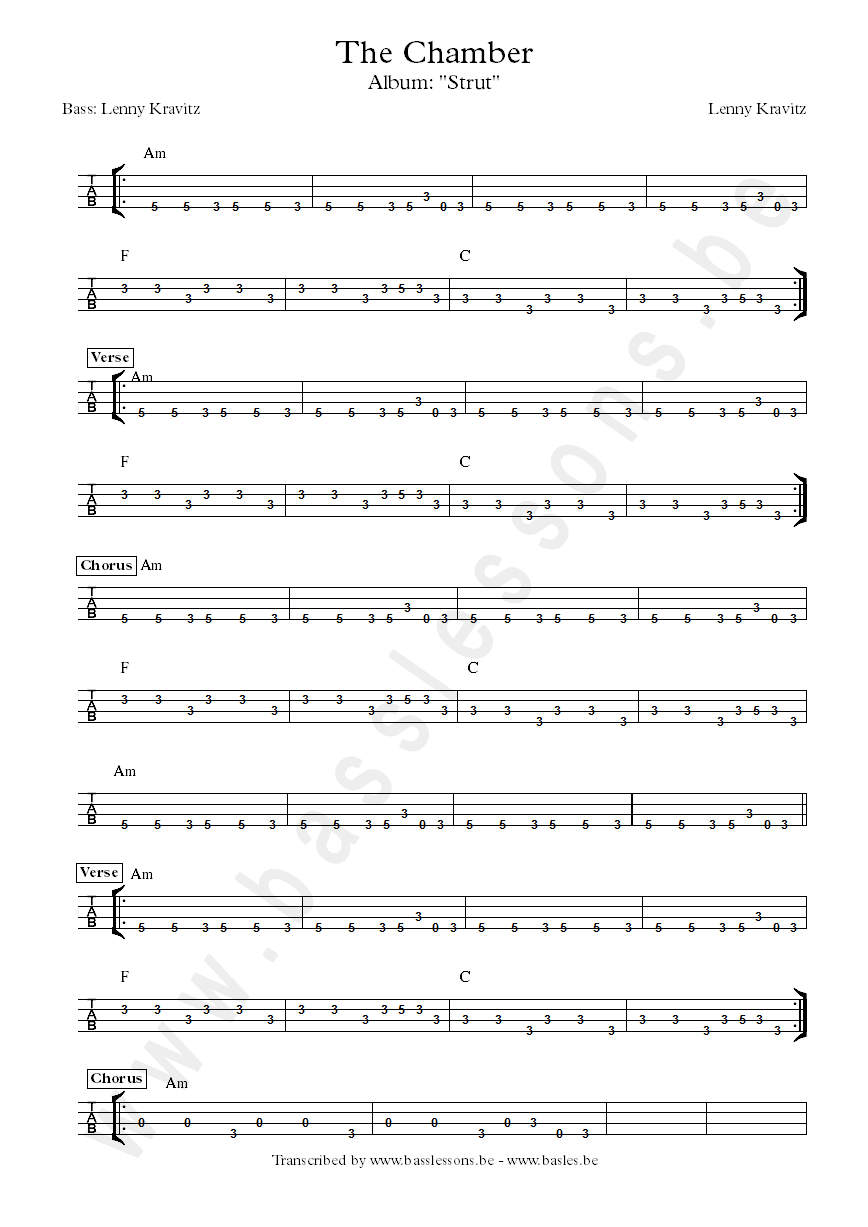 Lenny Kravitz the chamber bass tabs