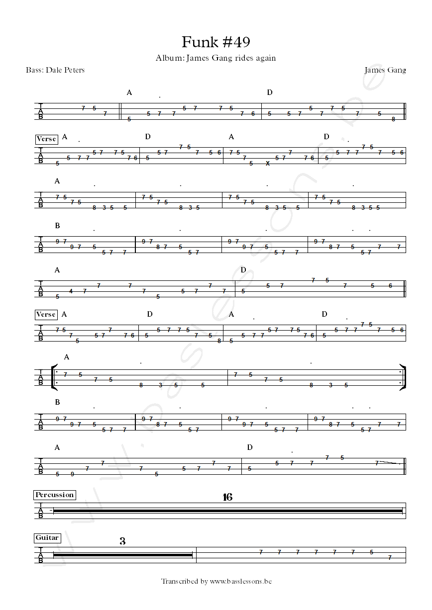 James Gang Funk 49 bass tab Dale Peters