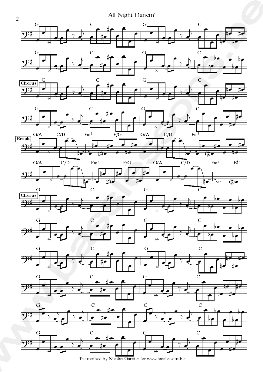 the jacksons all night dancin Nathan Watts bass transcription part 2