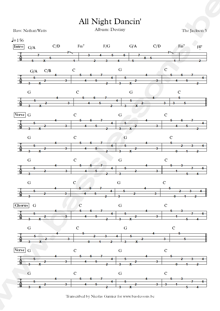 the jacksons all night dancin Nathan Watts bass tab