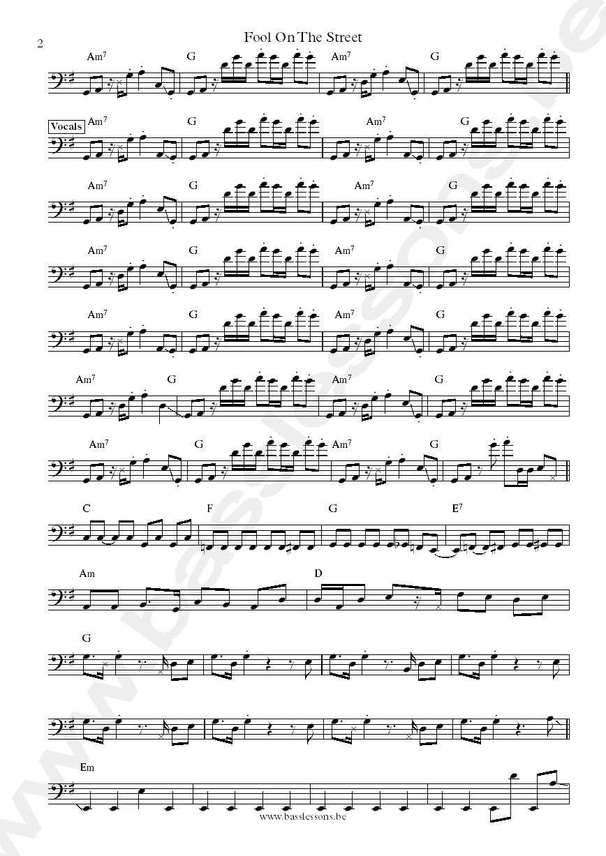 Rick James fool on the street bass transcription