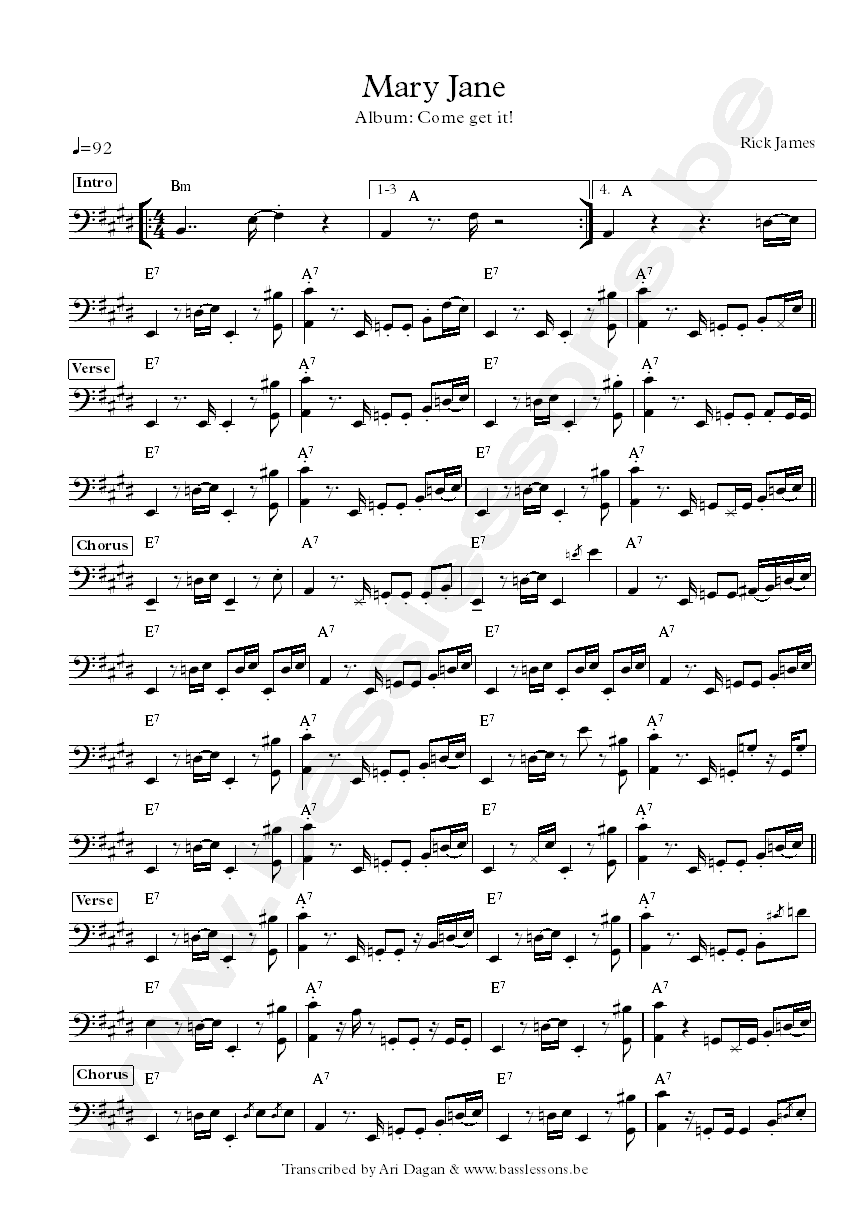 Rick james bas transcriptie