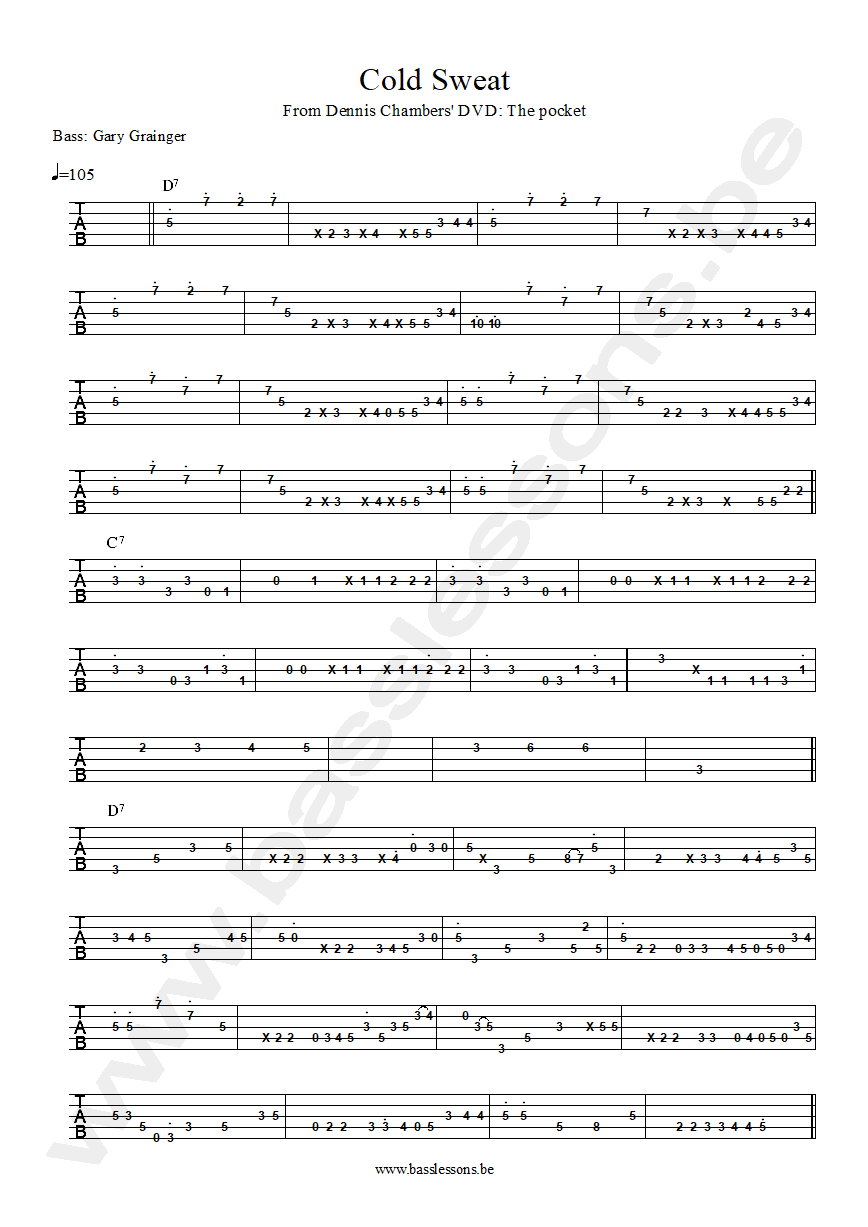 Cold sweat bass transcription