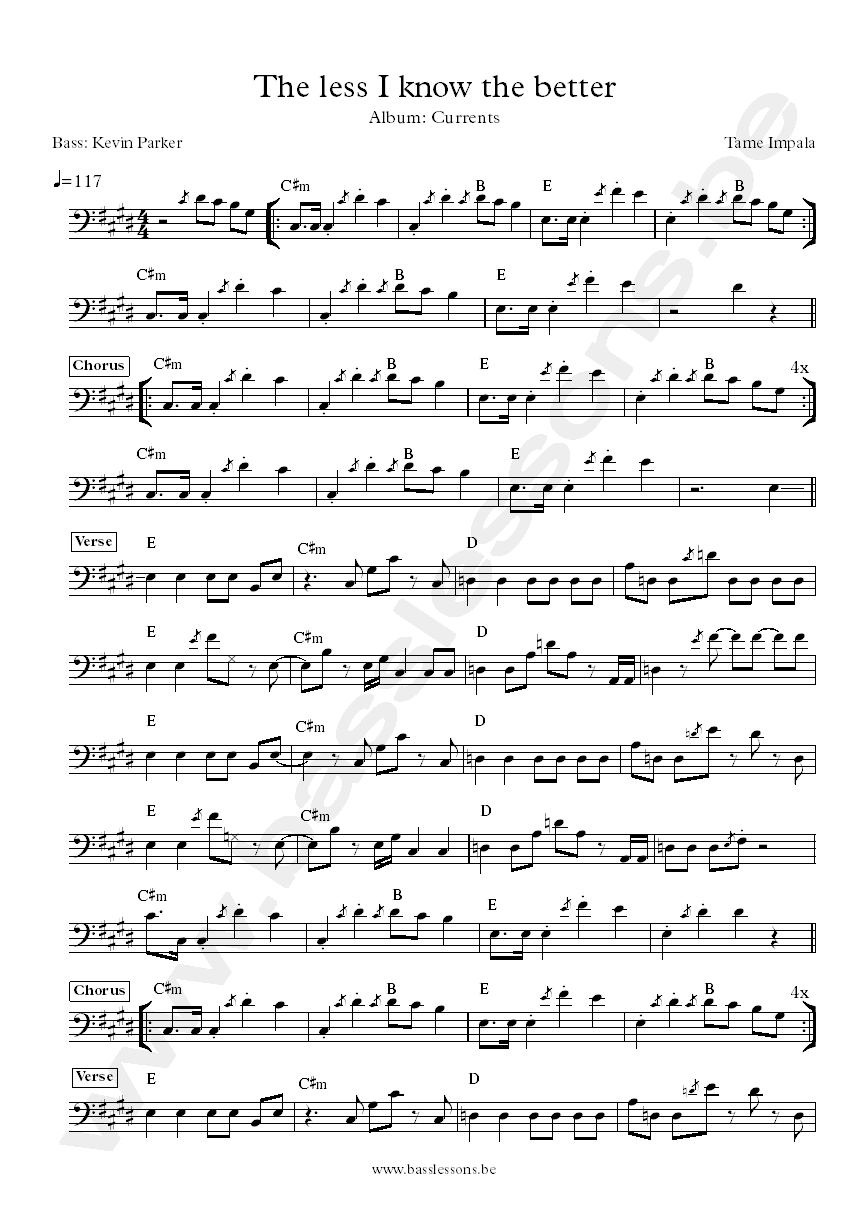 tame impala the less i know the better bass transcription