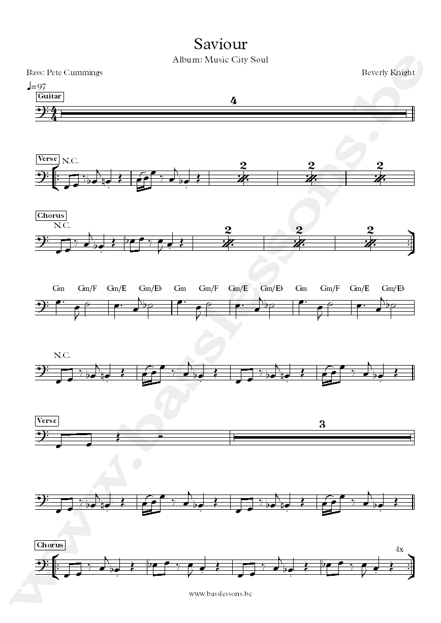 Beverly knight saviour bass transcription
