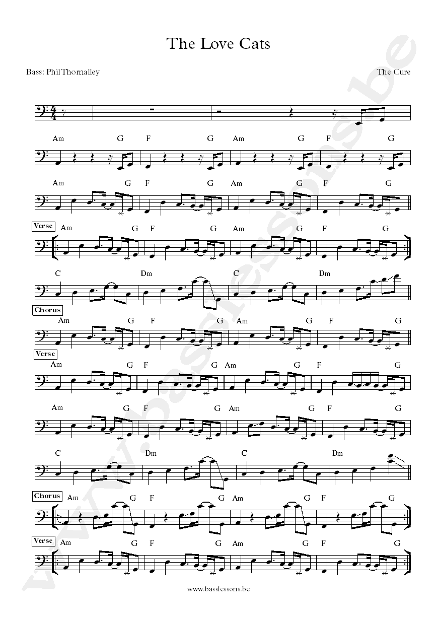 The Cure the love cats bass transcription
