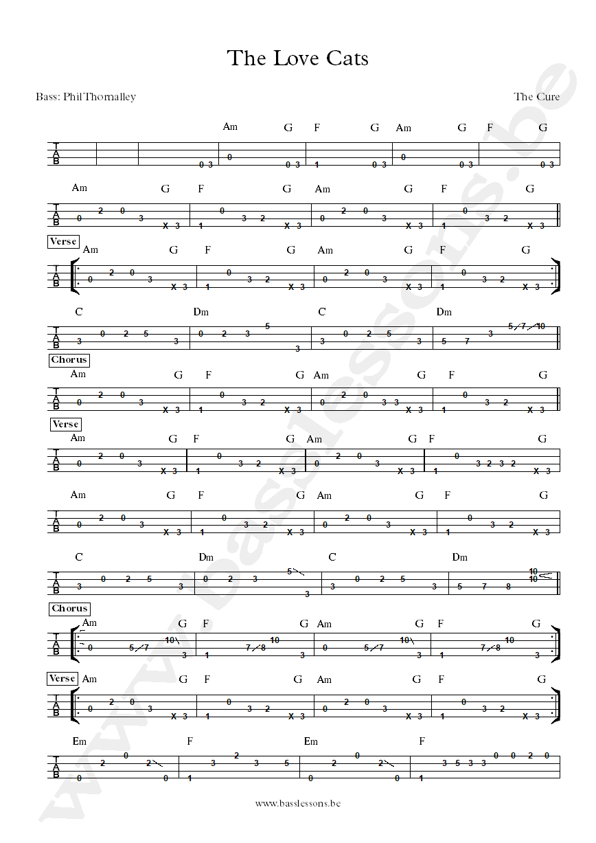 The Cure the love cats bass tab