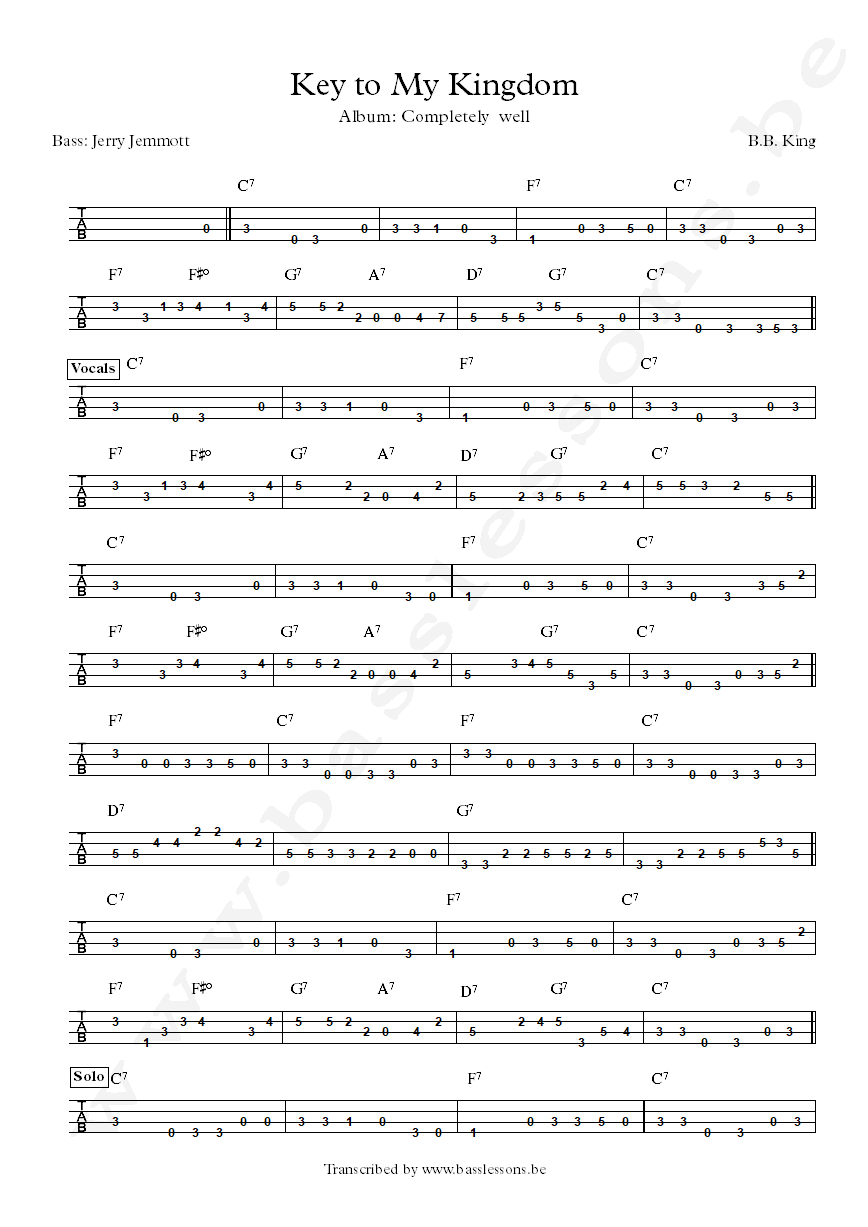 BB king key to my kingdom jerry jemmott bass tab