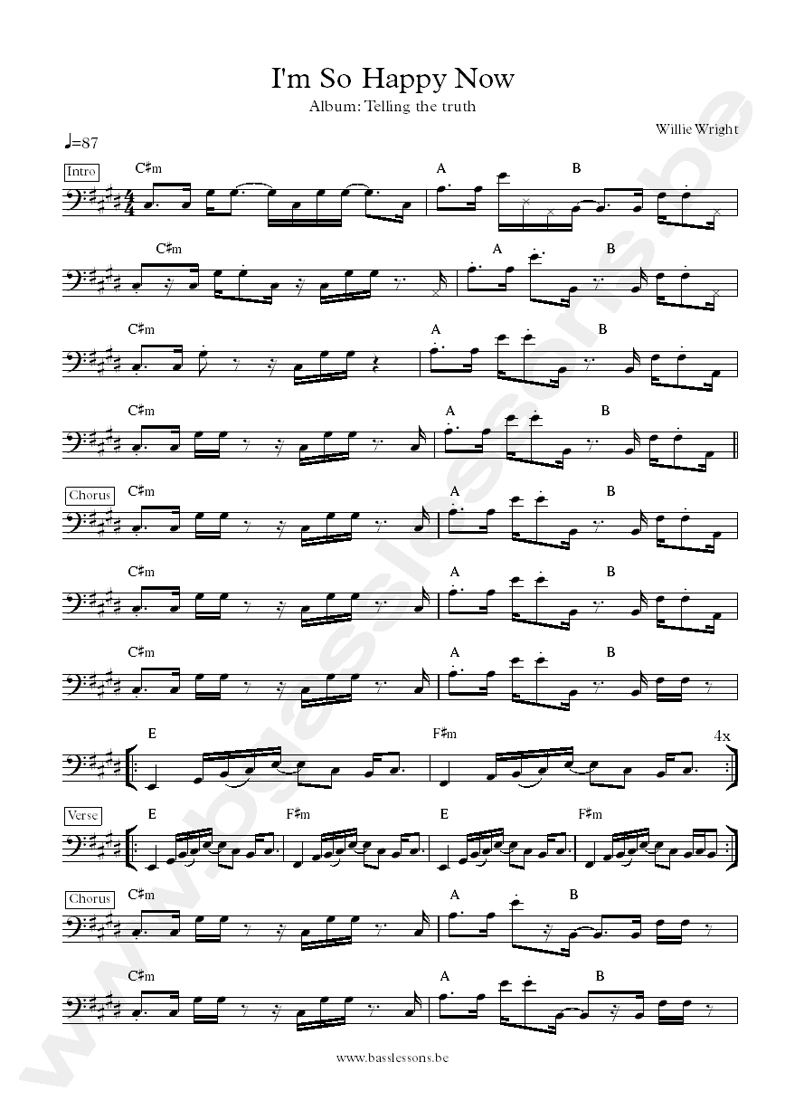 Willie wright im so happy now bass transcription