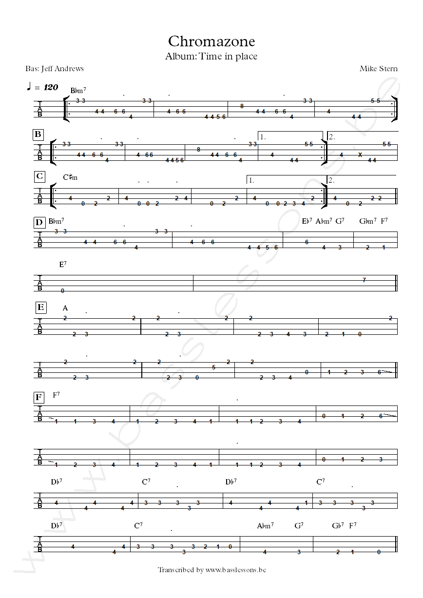 Mike Stern chromazone bass tab
