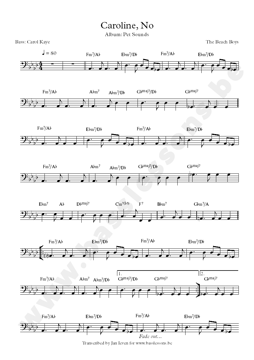 Beach boys caroline no bass transcription