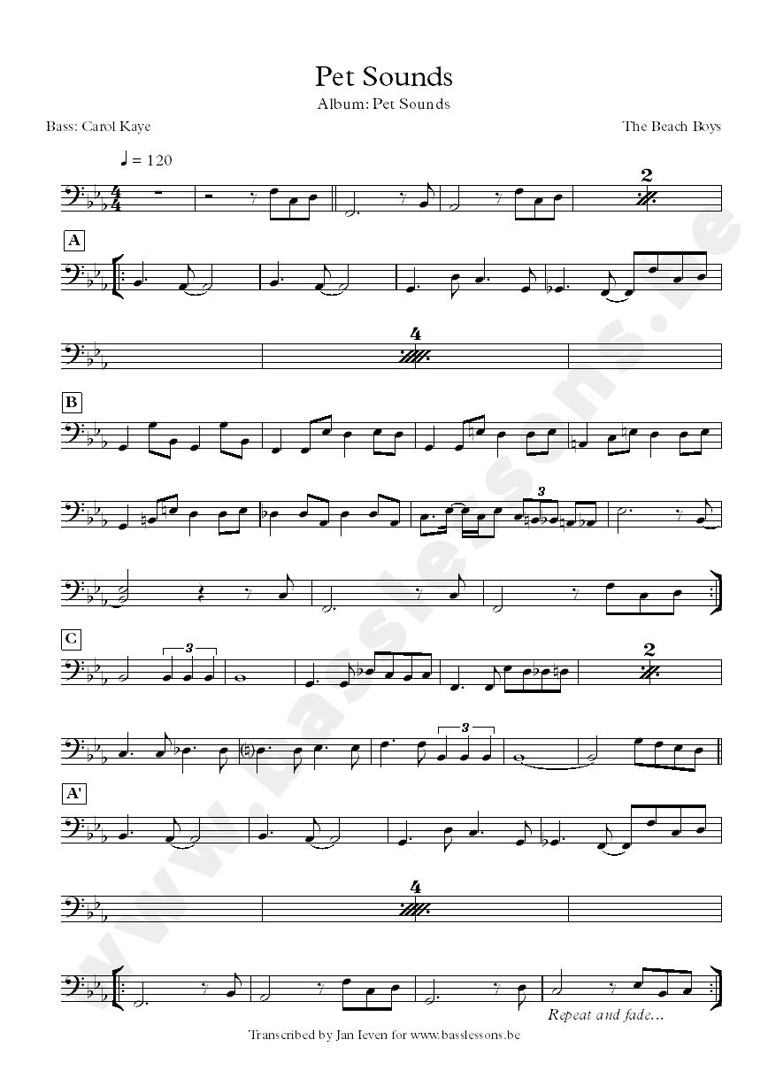 beach boys pet sounds bass transcription