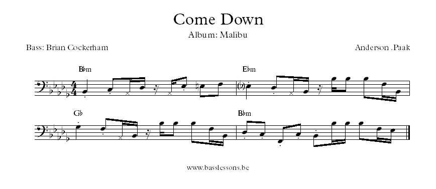Anderson Paak come down bass transcription