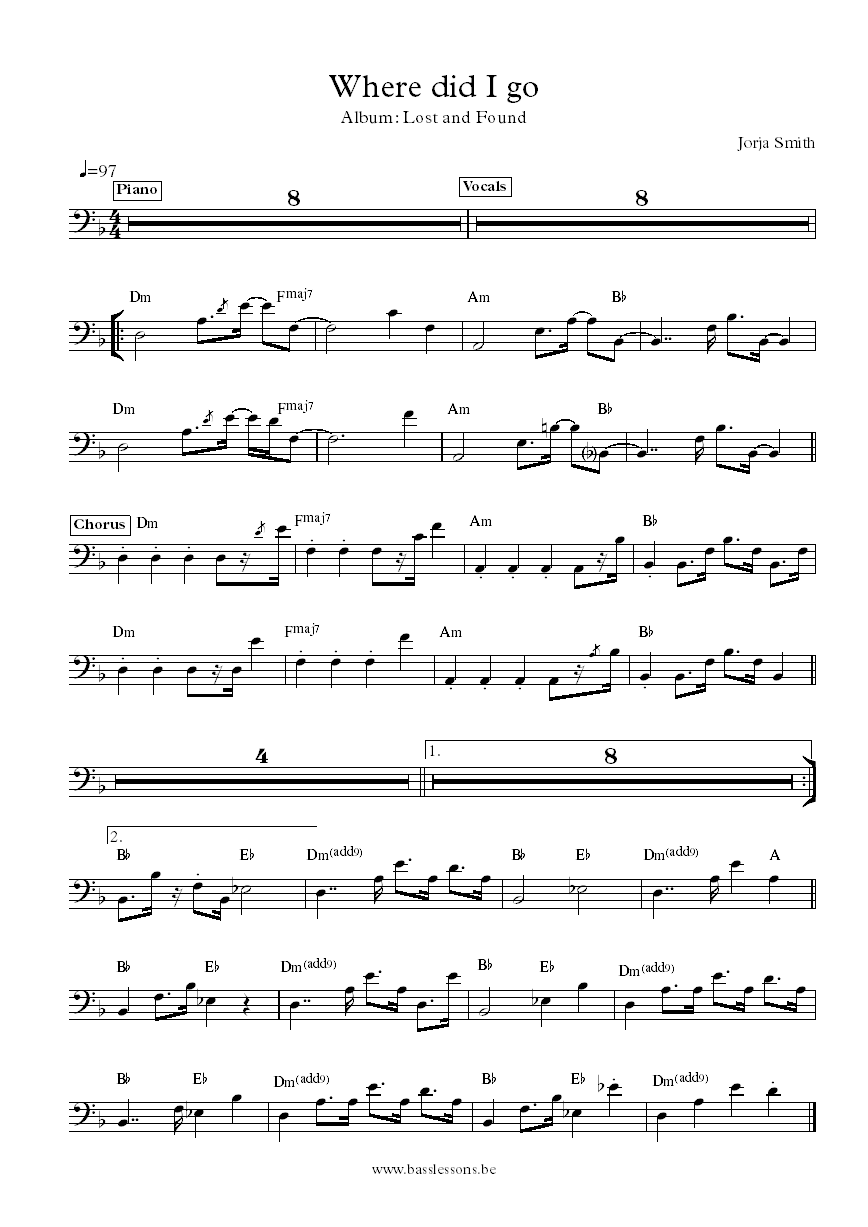 Jorja smith where did i go bass transcription