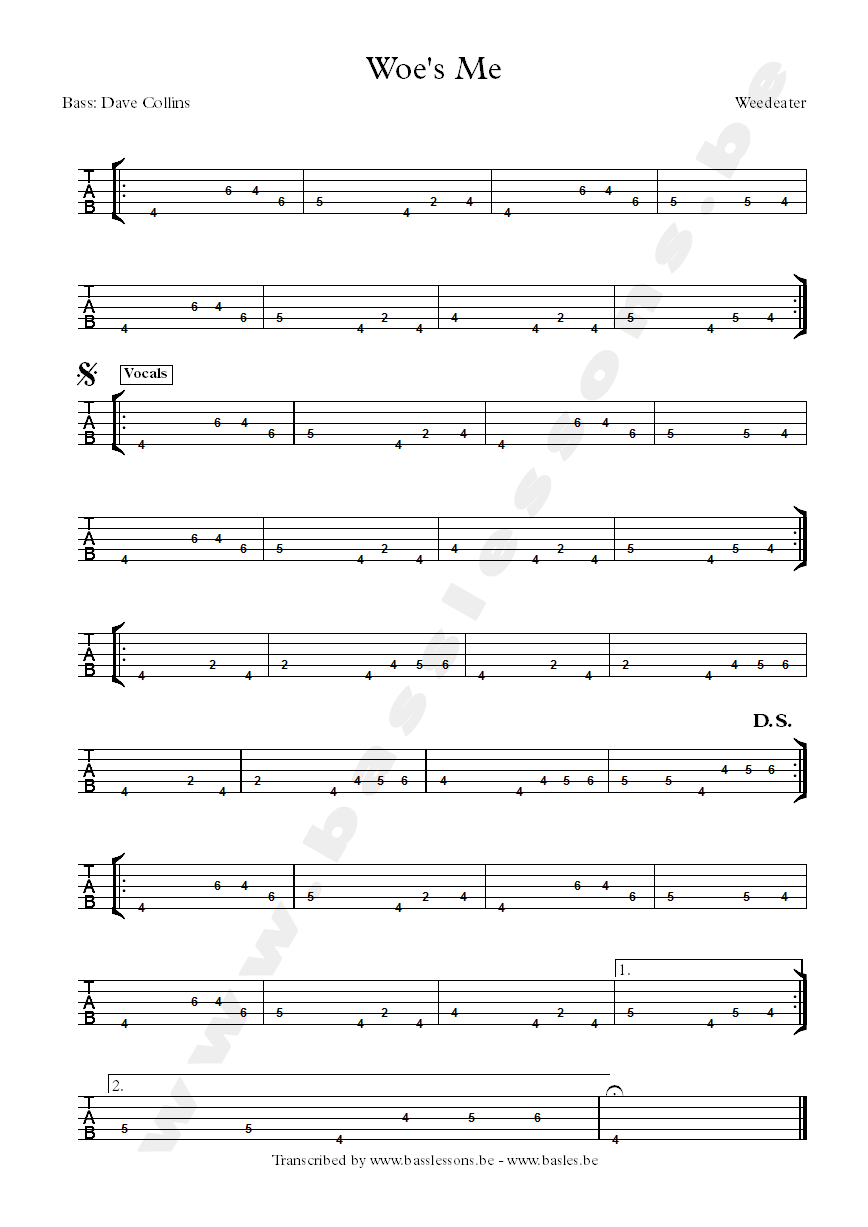 weedeater woes me 5-string bass tab